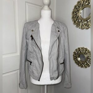 Gap Quilted Gray Biker Jacket Zip Pockets 100% Cotton Outer Shell Women Size 10.